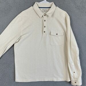 UNTUCKit Shirt Long Sleeve Polo Men Large Cream Rugby Flap Pocket Stretch Casual